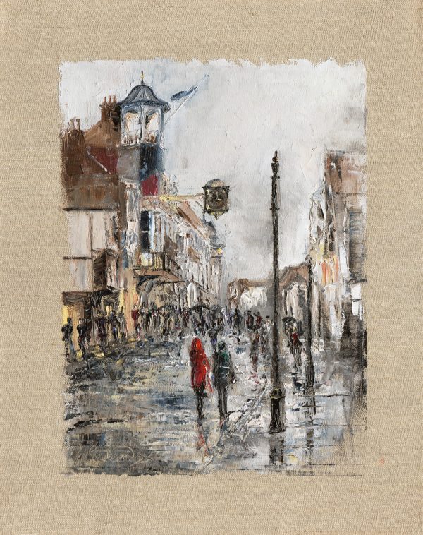 Rainy Day Guildford - oil on Linen Canvas - black wooden frame